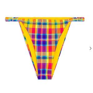 ADJUSTABLE RUCHED RAINBOW PLAID BIKINI BOTTOM